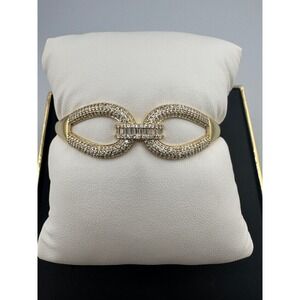 Gold Tone with Pave Crystal Baguette Hinge Bangle Bracelet